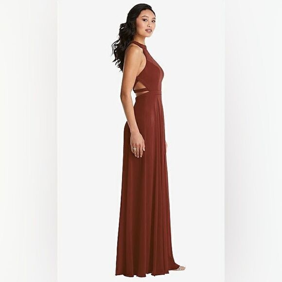 Dessy Collection | STAND COLLAR HALTER MAXI DRESS - Picture 3 of 7